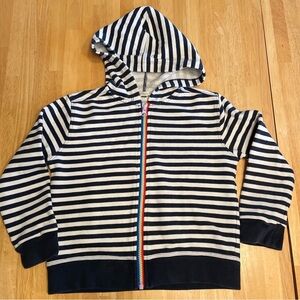 CREWCUTS Navy and White Striped Kids Hoodie with rainbow zipper. Size 6-7